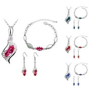 Sarkoyar Women Rhinestone Geometric Pendant Necklace Bracelet Hook Earrings Jewelry Set